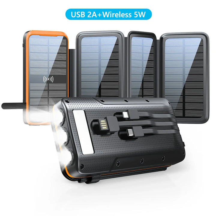 Luvikno | Solar Powerbank VoltCore X Pro 43800mAh | 20W Rask Lading | 10W Trådløs Lading | Integrerte Kabler & LED Lampe | Utendørs & Reiser