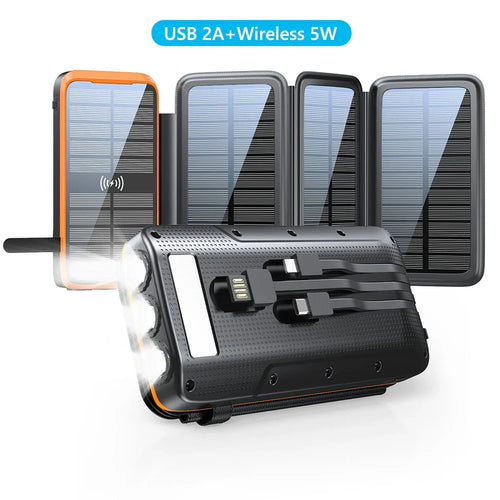 Luvikno | Solar Powerbank VoltCore X Pro 43800mAh | 20W Rask Lading | 10W Trådløs Lading | Integrerte Kabler & LED Lampe | Utendørs & Reiser