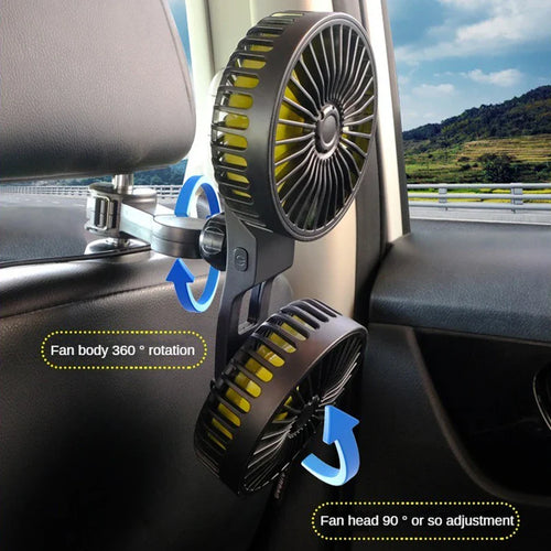 Luvikno | Auto Kjølevifte AIRCURA DUO | 3 Hastigheter | USB Lading | 360° Rotérbar | For Baksetet & Hodehvileren