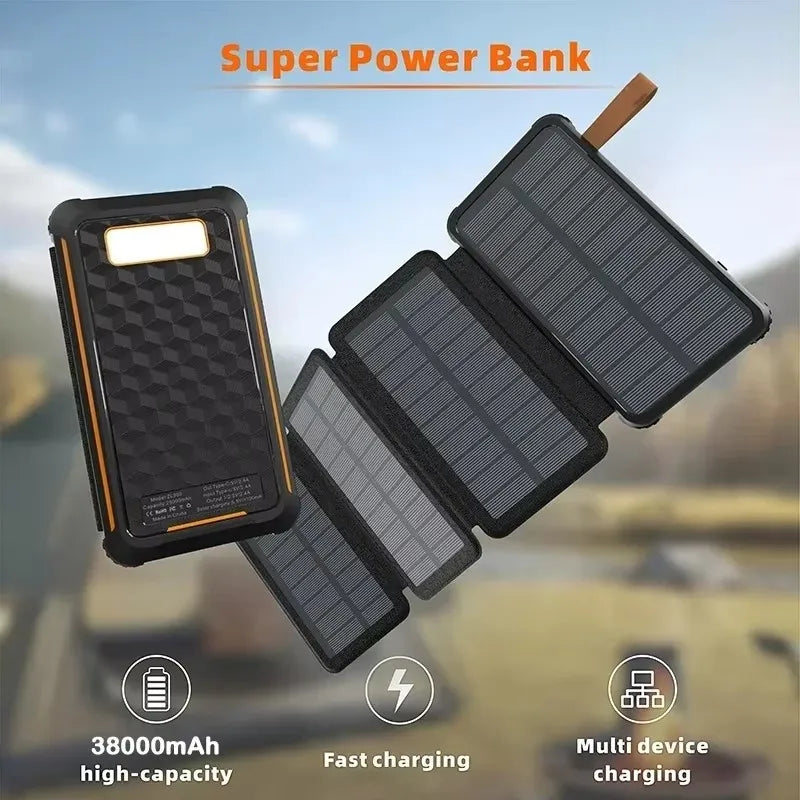 Luvikno | Solkraft-batteripakke SunCharge Fold | Sammenleggbart solpanel & USB-utgang | Vanntett & Utendørs Egnet | For telefon, camping & reise