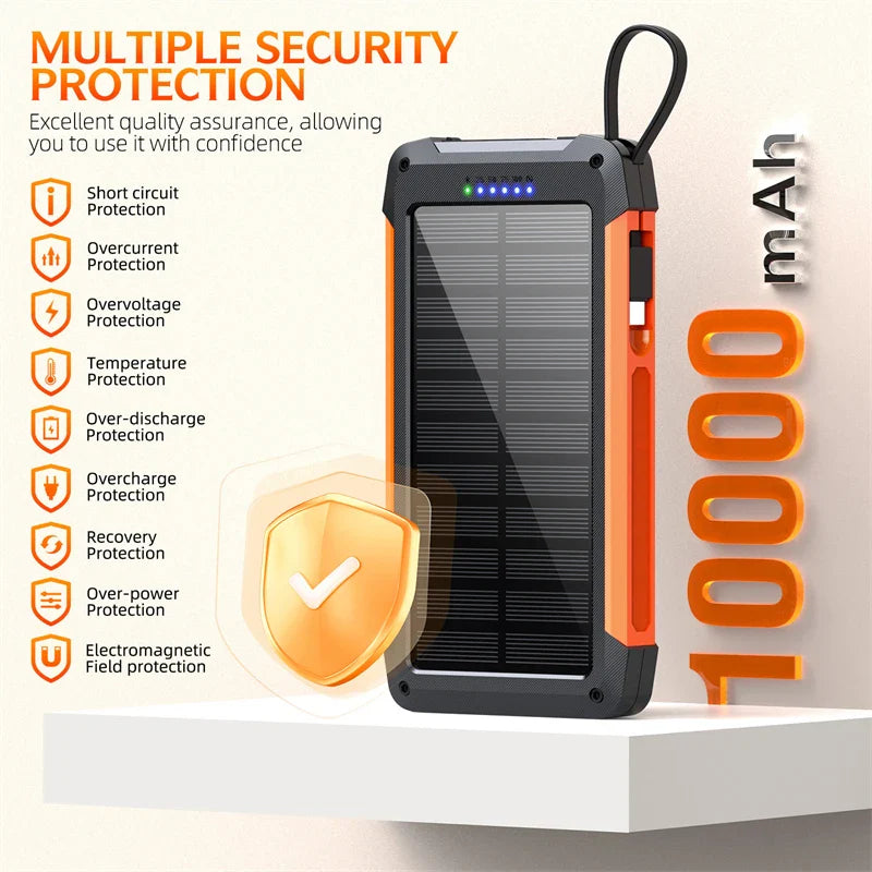 Luvikno | Voltaris MagCharge Solenergi Powerbank 10000mAh | Magnetisk Trådløs Lading | 22.5W Hurtigladefunksjon | Med Kabel & Lommelykt | For iPhone, Samsung & Co.