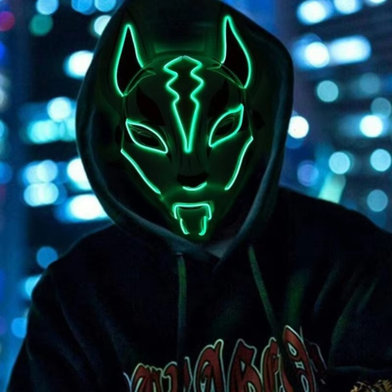 Luminous LED Full Face Fox Maske for Halloween & Cosplay Luvikno