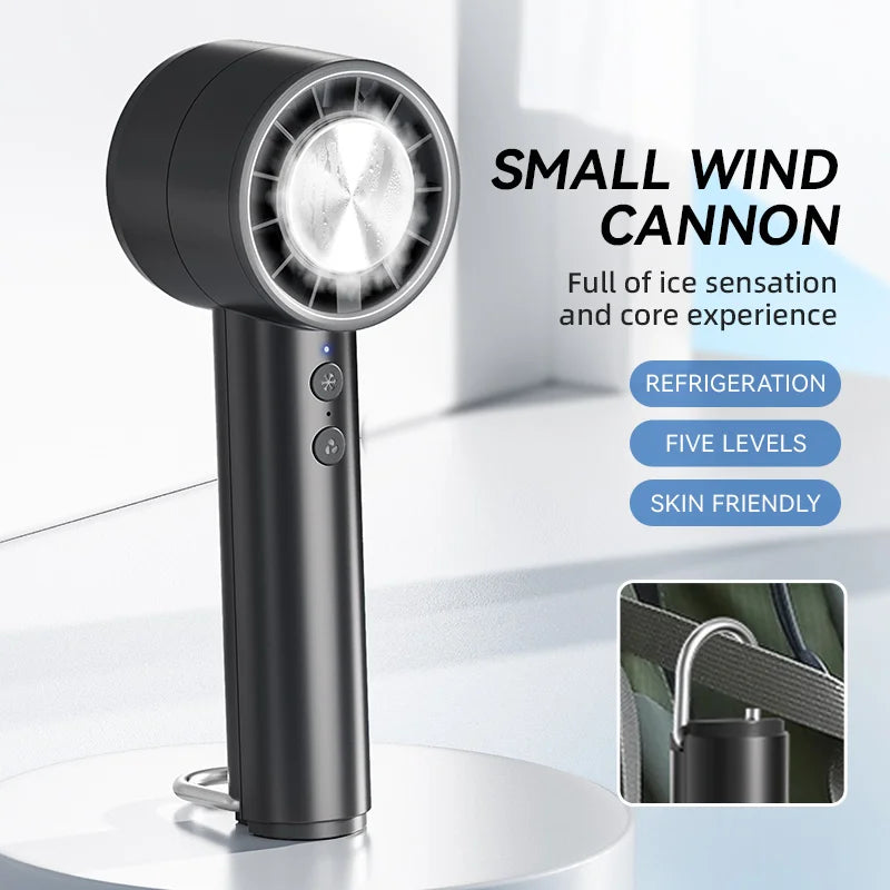 Luvikno | Brisano AirCool Mini Håndvifte med Kjølefunksjon | 5 Hastigheter | LED Display & USB Lading | Stillegående & Bærbar | For Reiser, Kontor & Utendørs