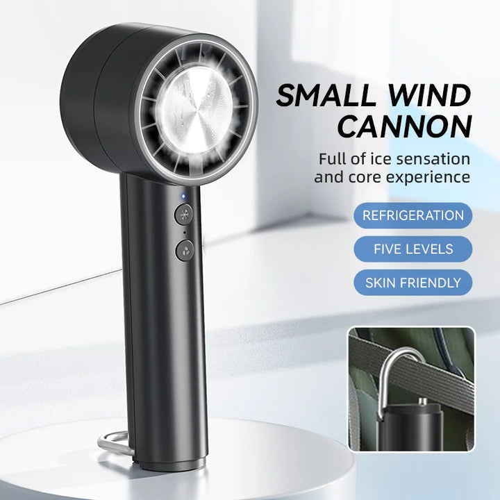 Luvikno | Brisano AirCool Mini Håndvifte med Kjølefunksjon | 5 Hastigheter | LED Display & USB Lading | Stillegående & Bærbar | For Reiser, Kontor & Utendørs