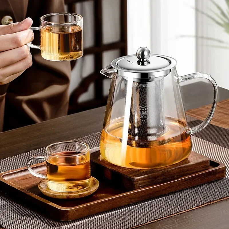 Luvikno | 450ml-950ml Varmeresistent Glass Teapot – Rustfritt Stål Tefilter, Blomsterkjele for Kung Fu Te, Puer og Oolong Te
