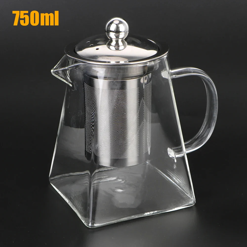 Luvikno | Teavora Glass Tekanne med Rustfritt Stål Infuser | Varmeresistent & Oppvaskmaskinsikker | For Løs Te & Te Blomster | 550/750/950 ml