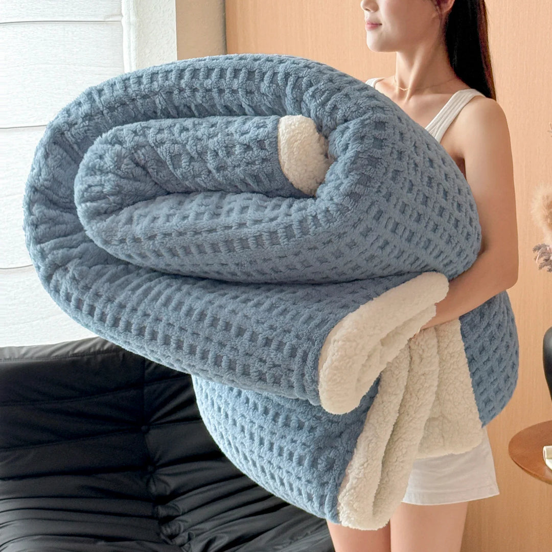 Vinter Drøm Teppet – Dobbel Lag Fleece Teppet med Lamull Utseende | Ultra Varmt, Mykt & Hudvennlig | For Sofa, Seng & Kalde Vinterdager Luvikno