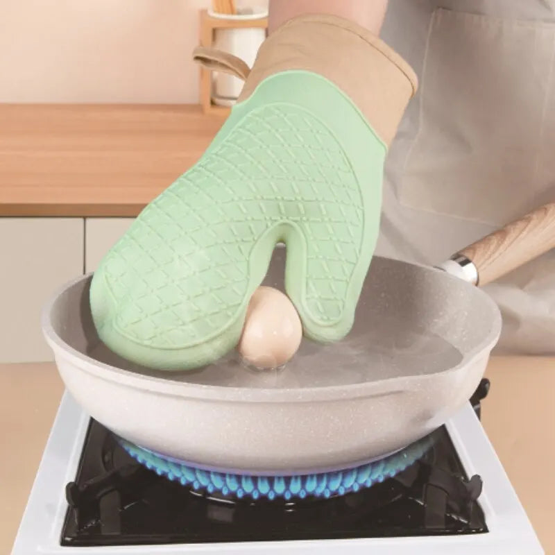 ThermoGrip Silikon Kjøkkenhanske | Varmeresistent opp til 250 °C | Rutsji-fri & Forlenget | Antiskoldbeskyttelse for Ovnen & Grill Luvikno