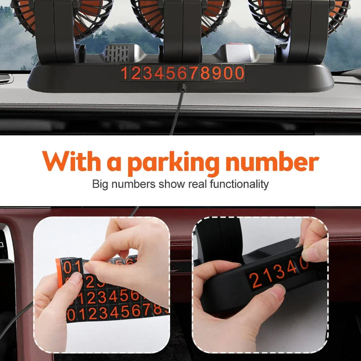 360° Justerbar Bilvifte - 3-Hodet Automotiv Elektrisk Vifte - USB/12V/24V - 2 Hastigheter - Stille Kjøling for Hjem, Skrivebord, Kontor & Bil | Luvikno