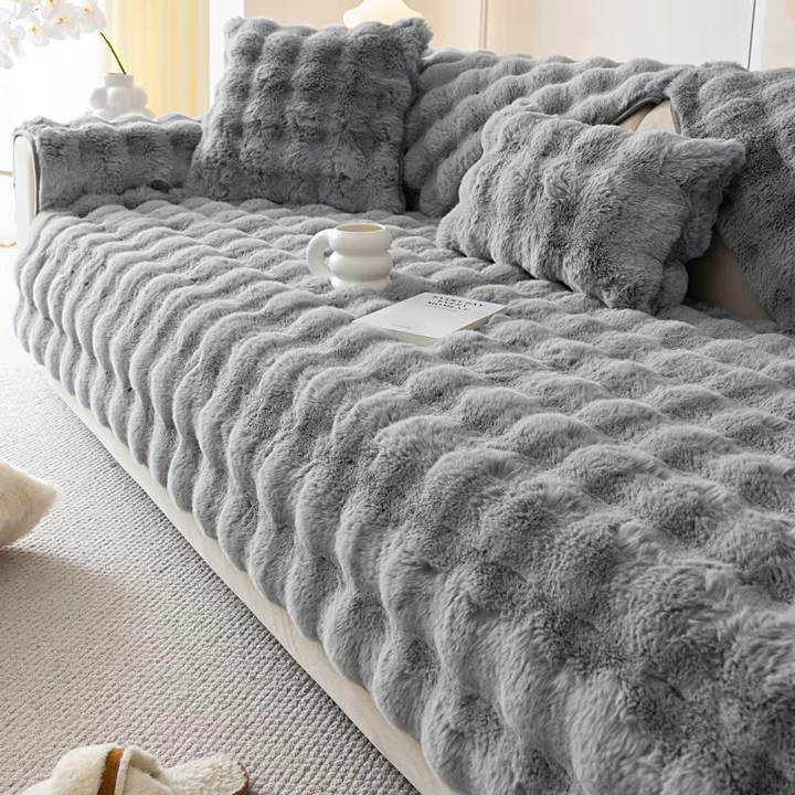 Plysj bobletekstuert kunstpels sofa trekk - Antiskli putetrekk for stue Luvikno