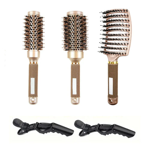 Luvikno | Rund penselsett GLOSSENTA | Ioner-keramikk & Villsvinbust | Anti-frizz & Volum | 25–53 mm Ø