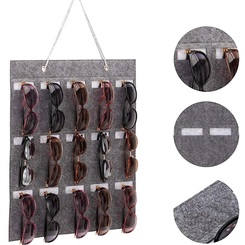 Luvikno | GlasSpace Organizer | Veggmontert Brilleholder | Sammenleggbar Solbrilleoppbevaringspose | Plassbesparende & Støvtett | 42 × 38 cm