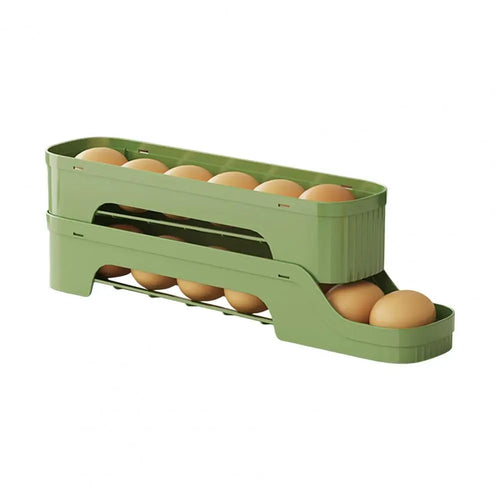Luvikno | Egg Box RolloMaxx | 4-nivå Egg Organizer | Plassbesparende & Selvrullende | Gjennomsiktig Design