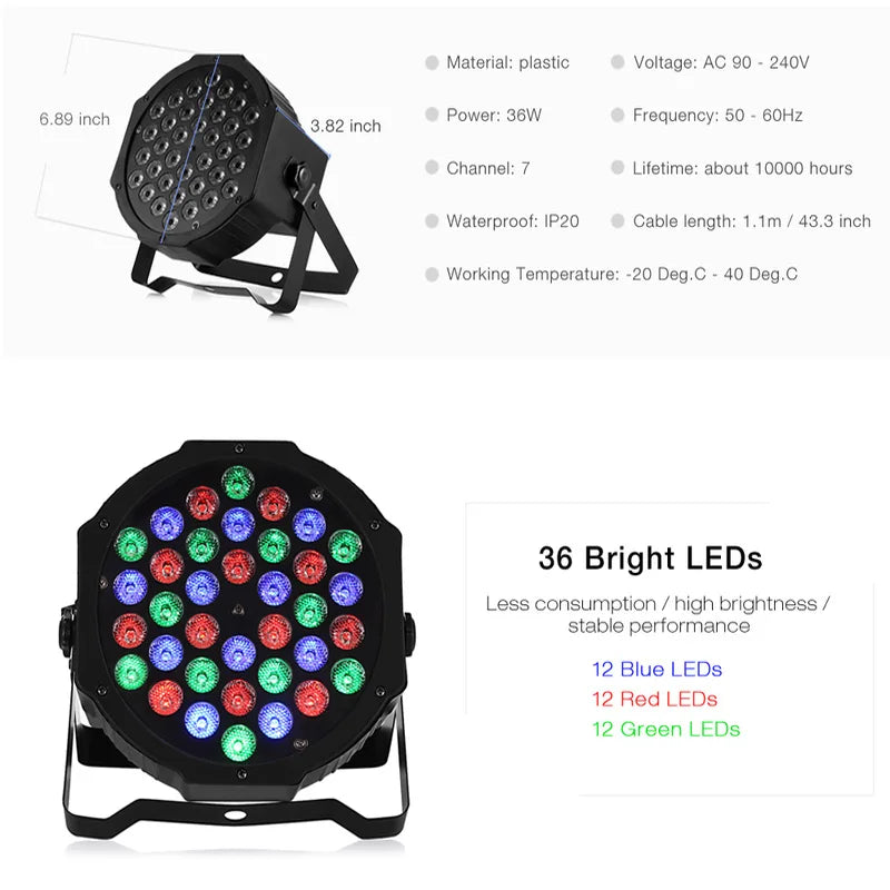 Luvikno | 36W RGB LED Scenelys - Profesjonell DMX512 Stemmekontroll Disco Lys for KTV Bar Fest DJ, dekorativ effektprojeksjon