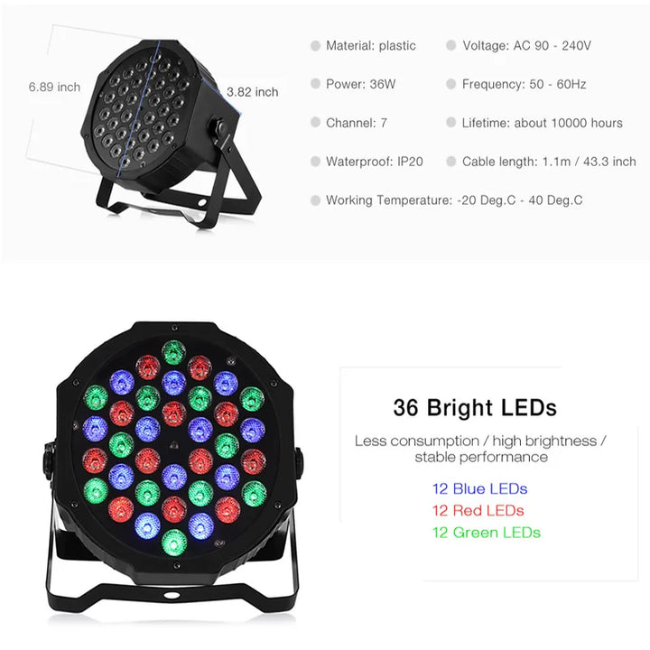 Luvikno | 36W RGB LED Scenelys - Profesjonell DMX512 Stemmekontroll Disco Lys for KTV Bar Fest DJ, dekorativ effektprojeksjon