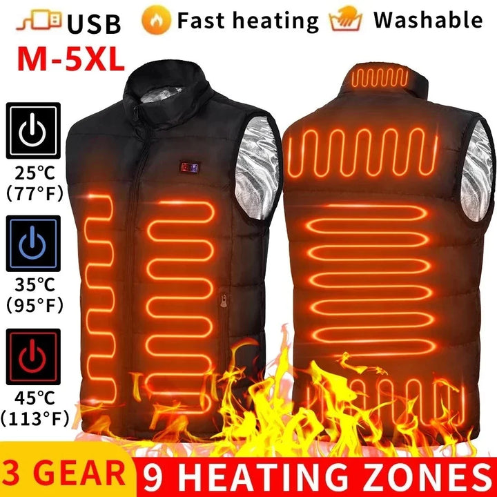 Oppvarmet jakke med 9 varmezoner | USB varmejakke for kvinner og menn | Grafen varme teknologi for utendørs, camping og sport | ThermoVenture Luvikno