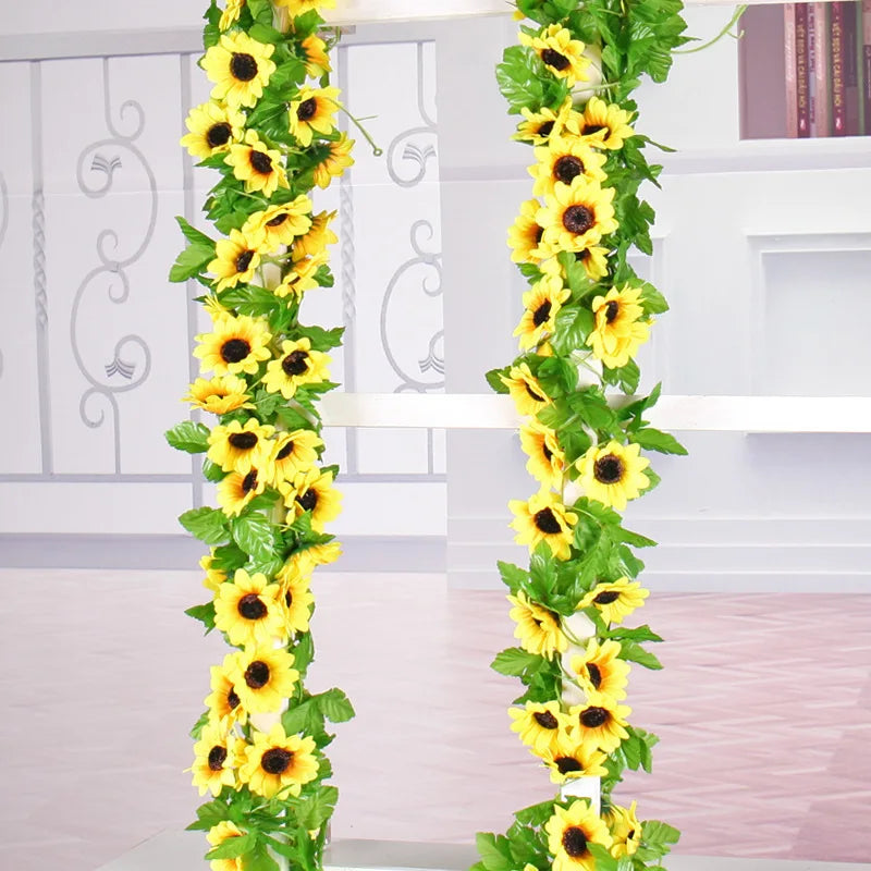 Luvikno | Floraviva SunVine Solsikke Garland Kunstig | 2.6 m Lengde | 12 Blomster Ø 8 cm | For Bryllup, Balkong & DIY Dekor
