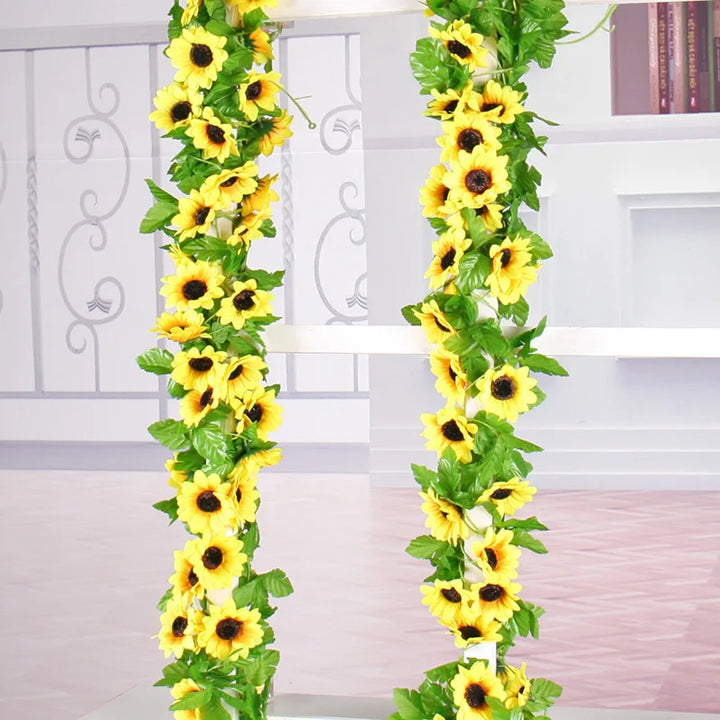 Luvikno | Floraviva SunVine Solsikke Garland Kunstig | 2.6 m Lengde | 12 Blomster Ø 8 cm | For Bryllup, Balkong & DIY Dekor