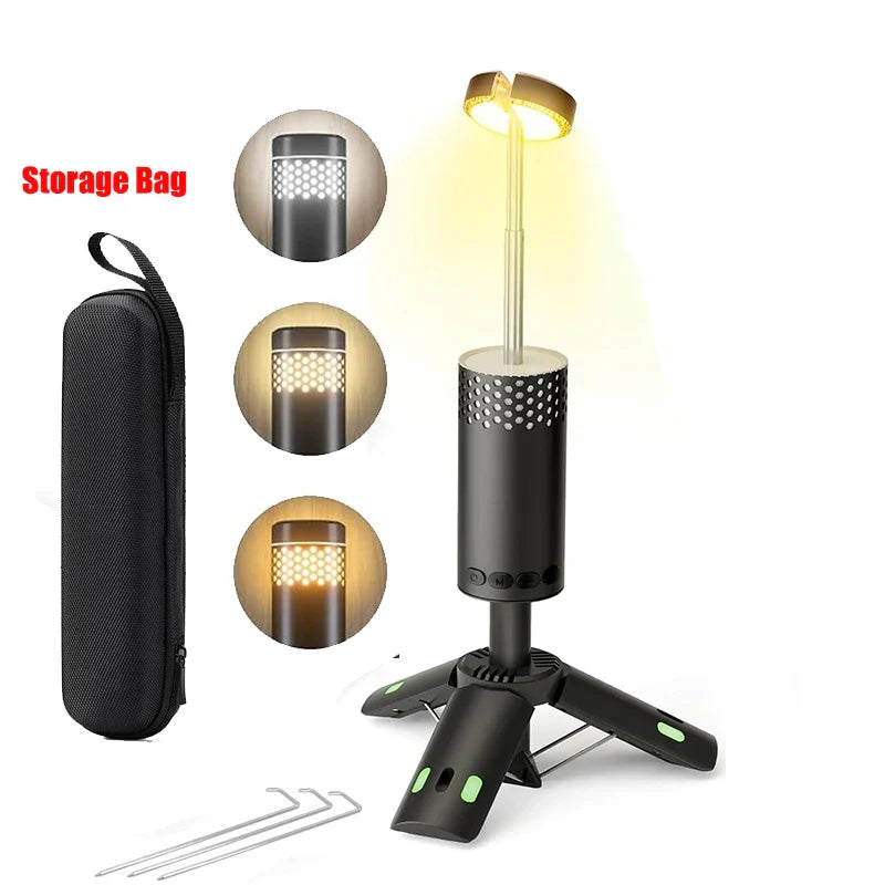 Luvikno | LumaPeak Campinglampe | 10 000 mAh Batteri | Teleskopisk Design & Stativ | Dimmbar med SOS Funksjon | Utendørs & Nødlampe