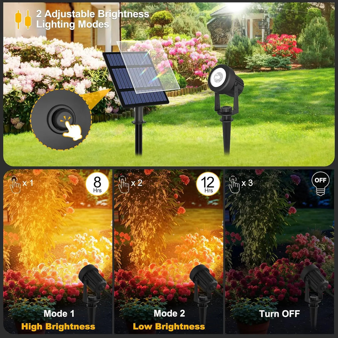 Luvikno | Solar Garden Spotlight LumiGlow DuoColor | 3000K/6000K Varm og Kald Hvit | IP65 Vanntett | Automatisk Skumringssensor