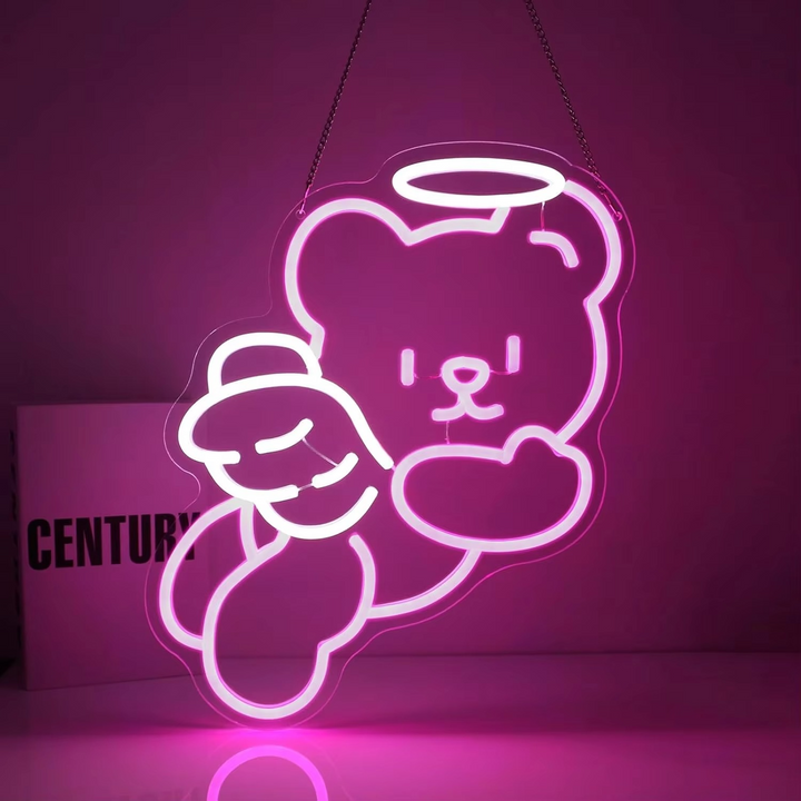 Sjarmerende Bjørn Neonlys med Dimmer - USB Drevet Veggdekor Luvikno