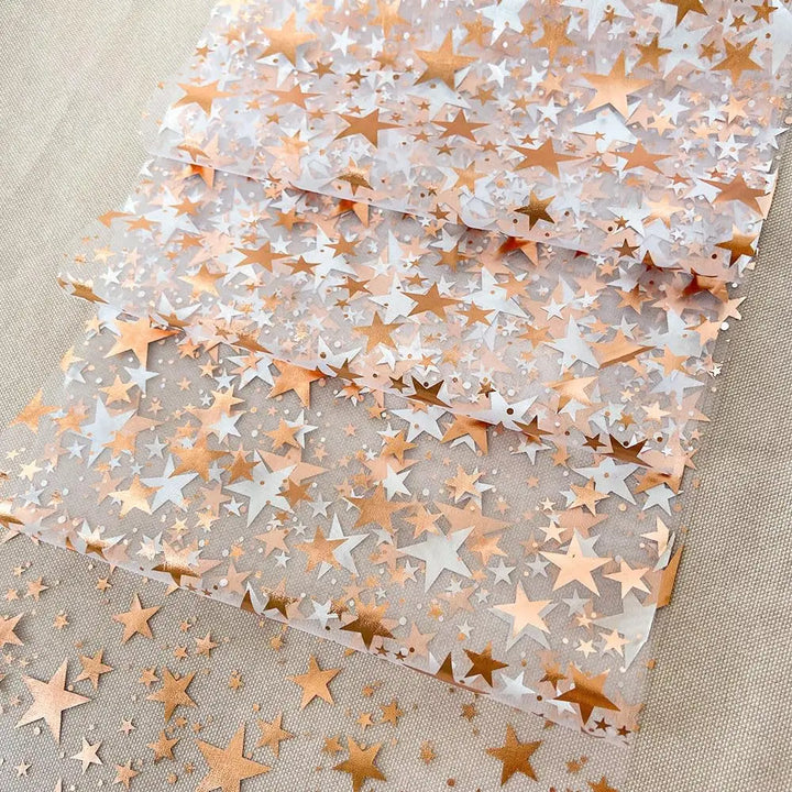Funklende Bordløper "StellaLuxe" | Gull, Roségull eller Sølv | Metallisk Glitrende Nettløper med Stjernesymbolmønster | For Fester & Middagsdekorasjon Luvikno