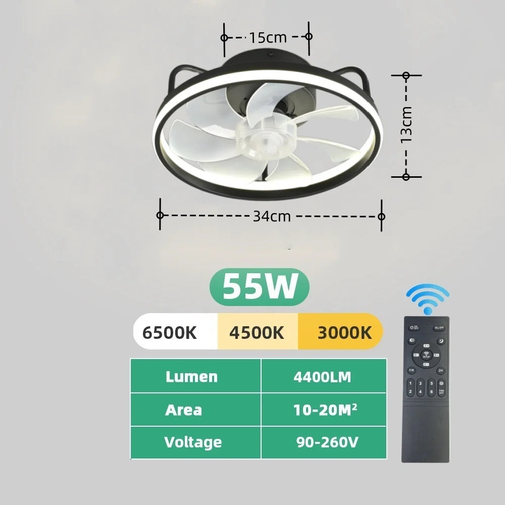 Moderne LED Taklampe Vifte med DC-motor - 6 Hastigheter, Timer, Lav Etasje Loftsvifte, Fjernkontroll Dekorativ Lys | Luvikno