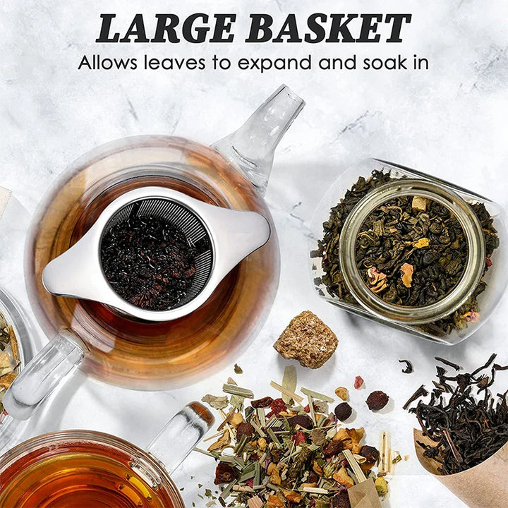 Luvikno | Te egg LeafLuxe rustfritt stål | Ekstra fin mesh te sil | Med dobbelhåndtak | For løs te