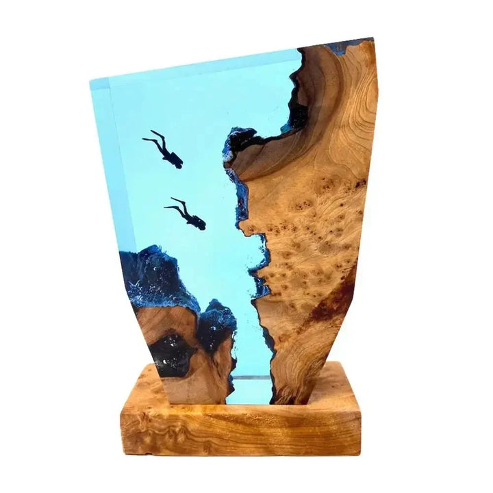 LED Ocean Diver Bordlampe – Epoxy Harpiks Tre Dekor Lampe med Karst Landskap | Luvikno