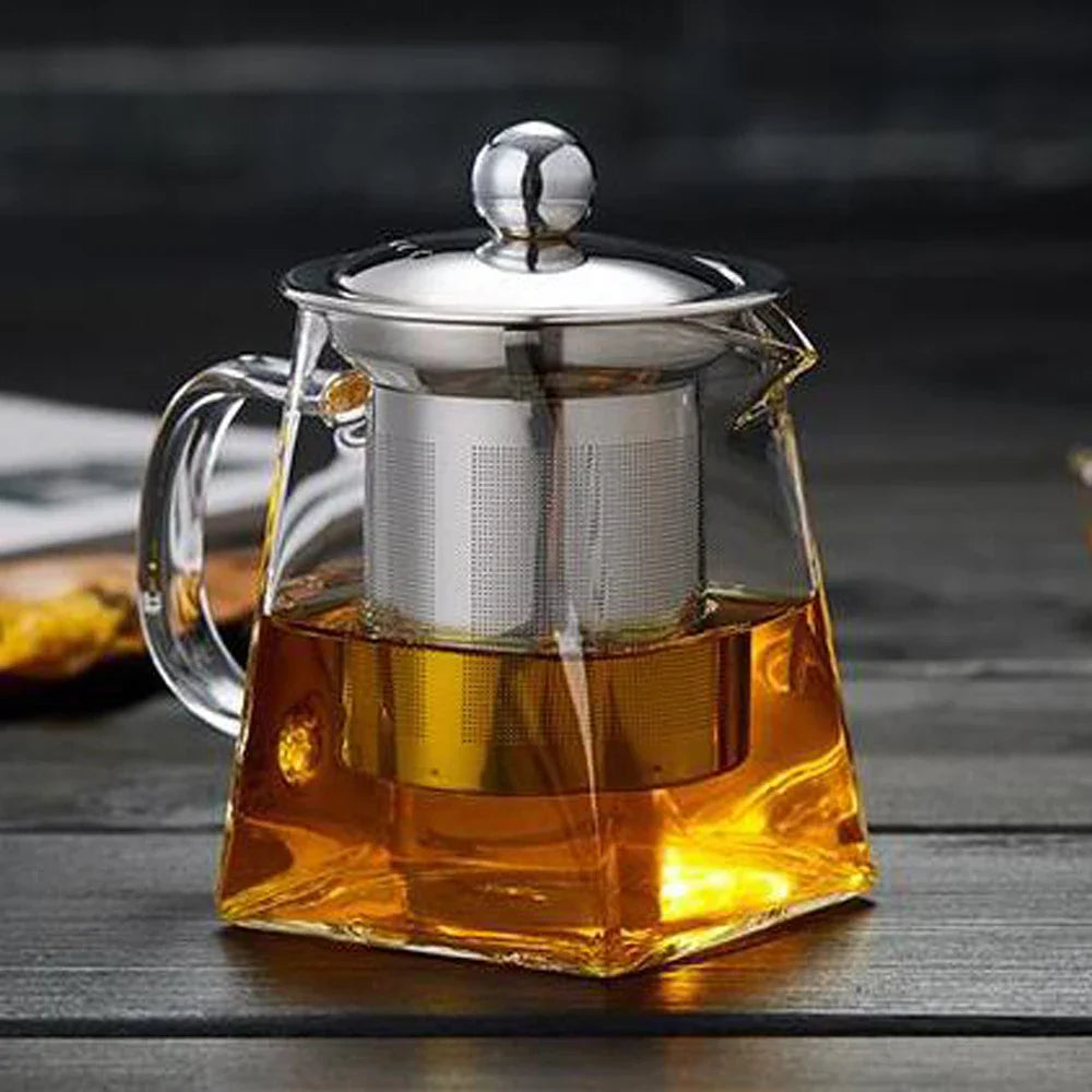 Luvikno | Teavora Glass Tekanne med Rustfritt Stål Infuser | Varmeresistent & Oppvaskmaskinsikker | For Løs Te & Te Blomster | 550/750/950 ml