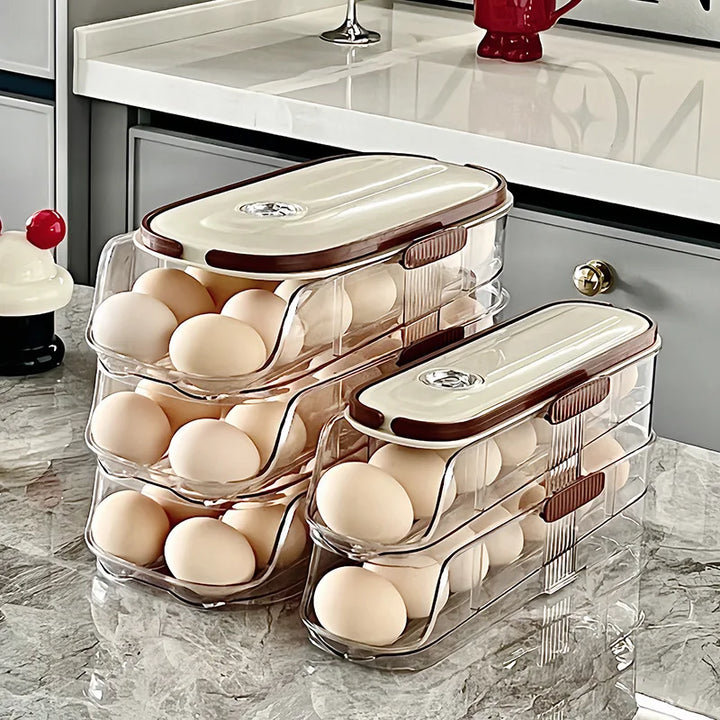 Luvikno | RollEgg Max | Automatisk Eggeholder for Kjøleskapet | Stablebar Eggorganisator laget av Klar Plast