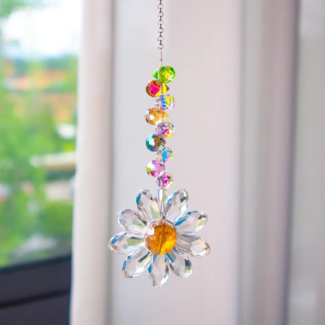 Luvikno | Krystall Solfanger LumiMargarita | K9 Daisy Rainbow Catcher | Vindus- og Hagedekor | 32 cm | Gaveidé til Hjemmet
