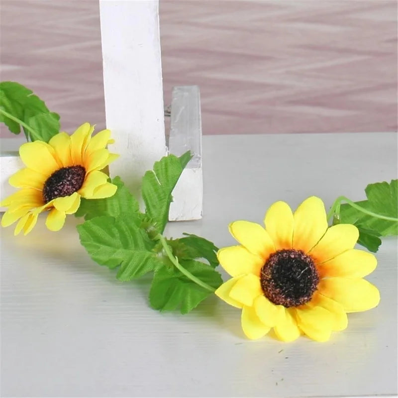 Luvikno | Floraviva SunVine Solsikke Garland Kunstig | 2.6 m Lengde | 12 Blomster Ø 8 cm | For Bryllup, Balkong & DIY Dekor