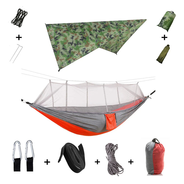 Luvikno | Trek Viva Camping Hengekøye | Integrert Myggnett & Regntrekk | Ultralett & Rivsterk | 3-i-1 Utendørs Løsning
