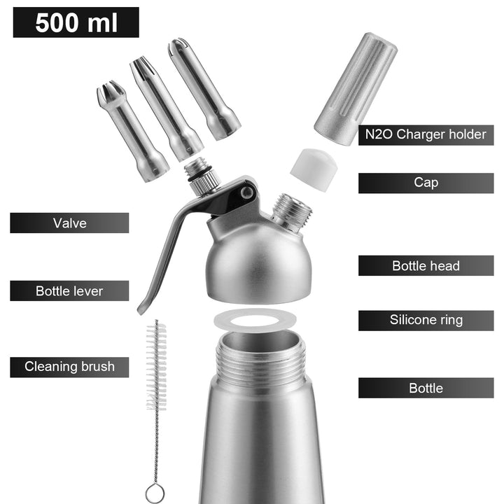 Sahnespender Alu med 3 dyser 500ml | Luvikno