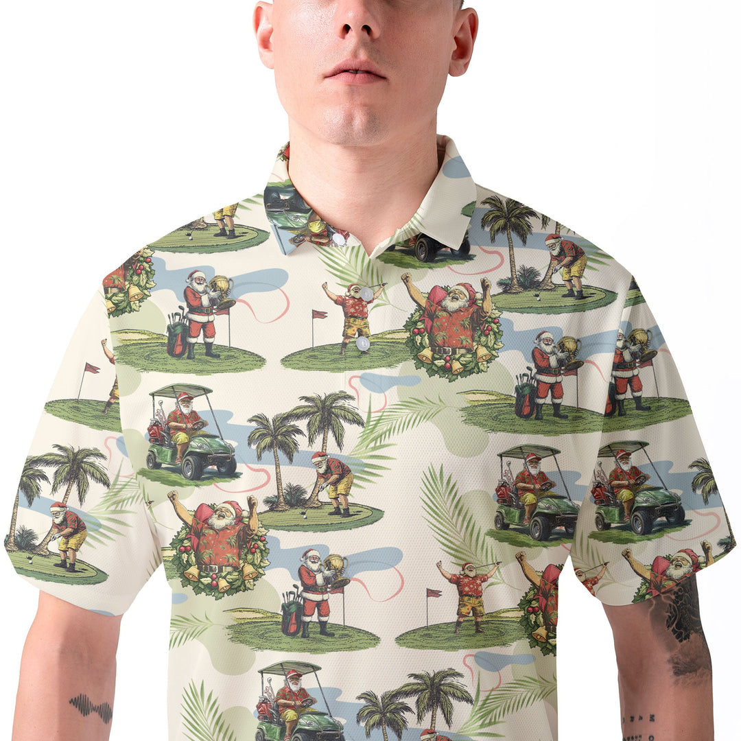 Luvik | Herre Beige Santa Golf spillende Polo Skjorter julegolf