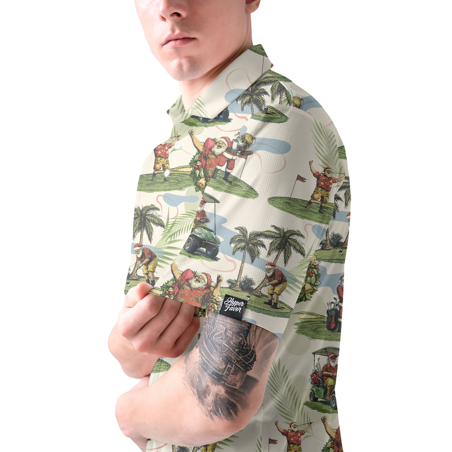 Luvik | Miesten Beige Santa Golf pelaava Polo Paidat joulugolf