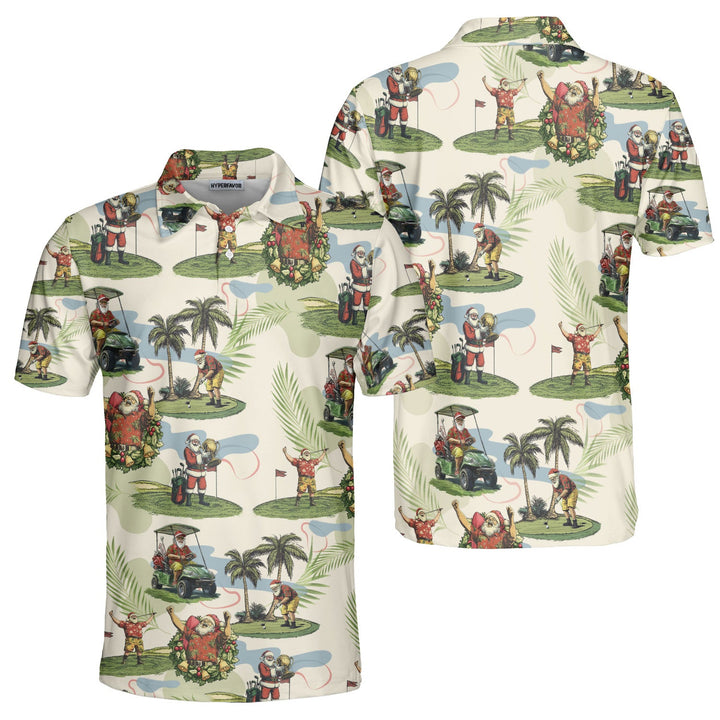 Luvik | Herre Beige Santa Golf spillende Polo Skjorter julegolf