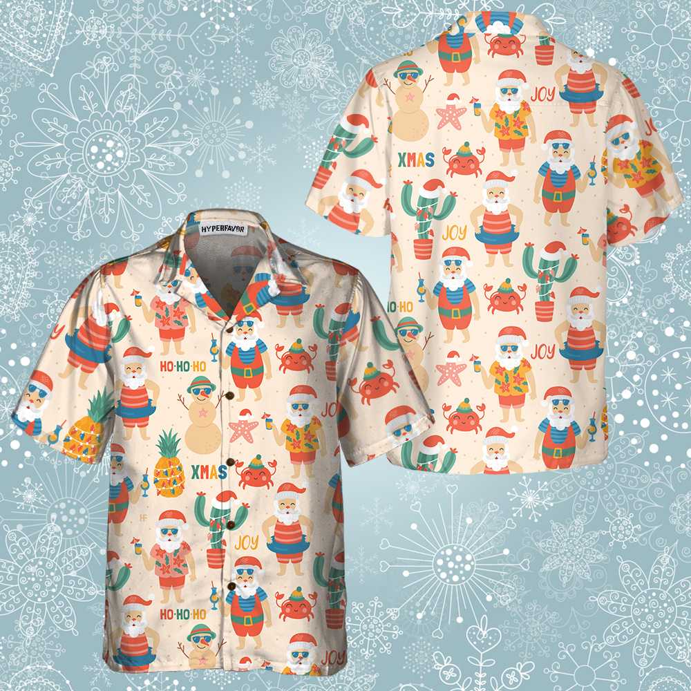 Luvik | Julemann Hawaiian-skjorte på stranden, morsom julemann-skjorte, gave til jul