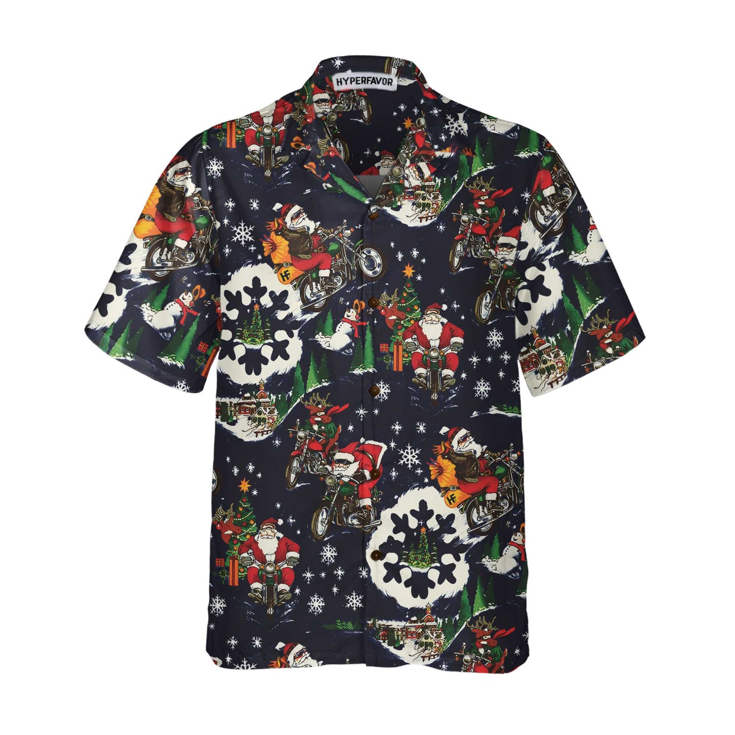 Luvik | Santa moottoripyörällä Sininen jouluhawaiipaita miehille, Hauska joululahja moottoripyöräilyn ystäville