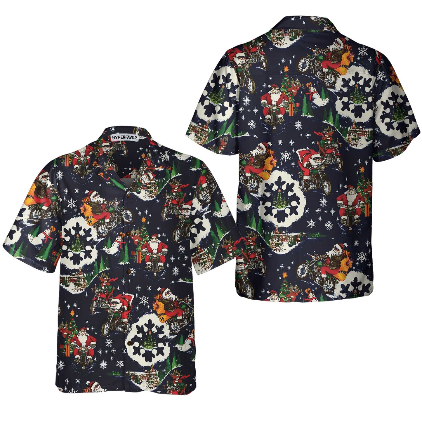 Luvik | Santa moottoripyörällä Sininen jouluhawaiipaita miehille, Hauska joululahja moottoripyöräilyn ystäville