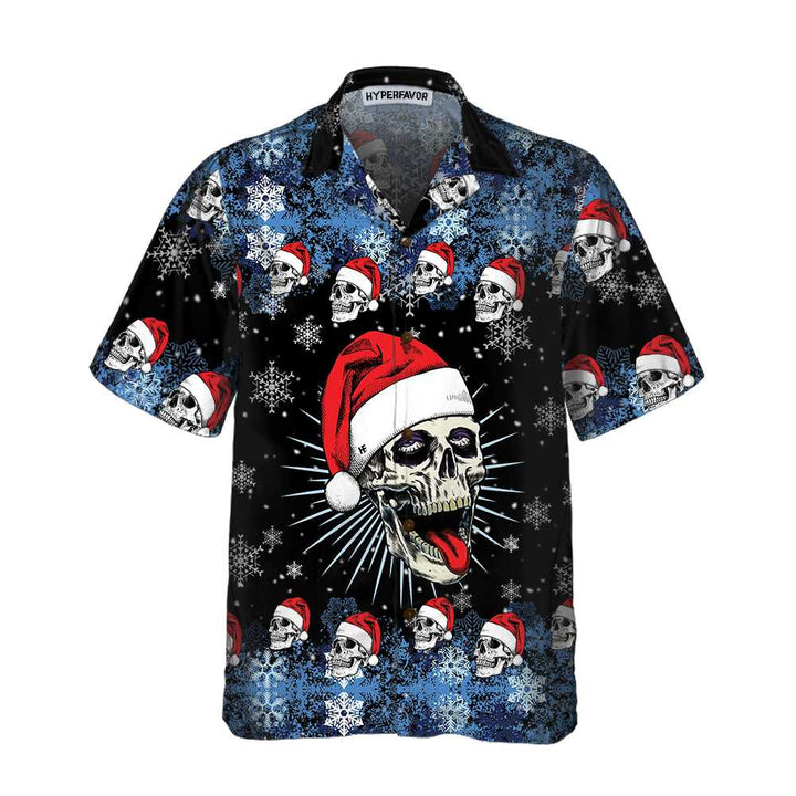 Luvik | Hawaii-skjorte Santa Skull & snøfnugg, morsom julehodeskalle t-skjorte, beste julegaveidé