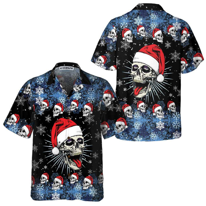 Luvik | Hawaii-skjorte Santa Skull & snøfnugg, morsom julehodeskalle t-skjorte, beste julegaveidé