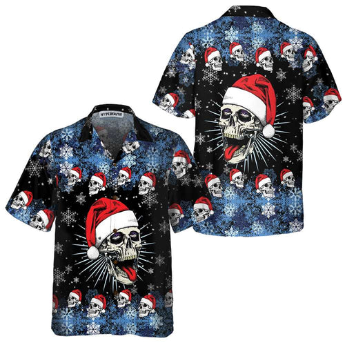 Luvik | Hawaii-skjorte Santa Skull & snøfnugg, morsom julehodeskalle t-skjorte, beste julegaveidé