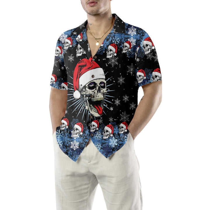 Luvik | Hawaii-skjorte Santa Skull & snøfnugg, morsom julehodeskalle t-skjorte, beste julegaveidé