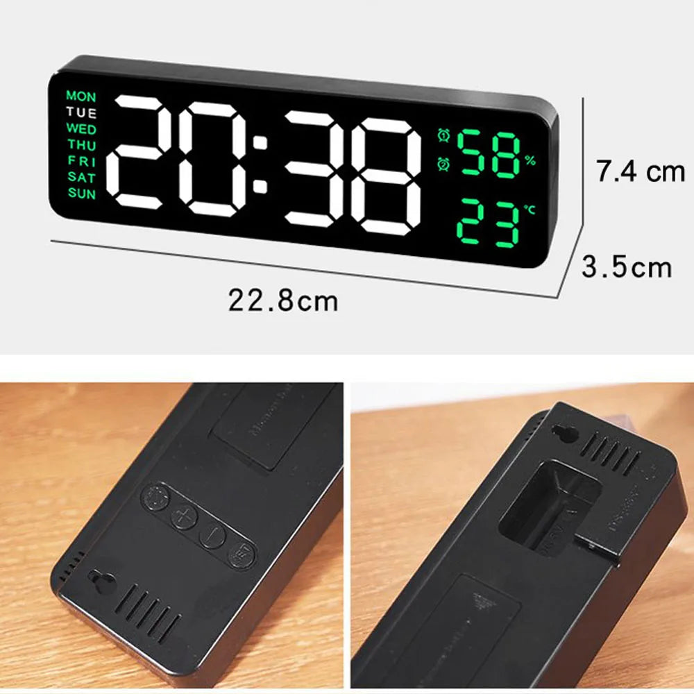 TimeGlow Klokke - Slank Digital Vekkerklokke med Temperatur & Kalender Luvikno