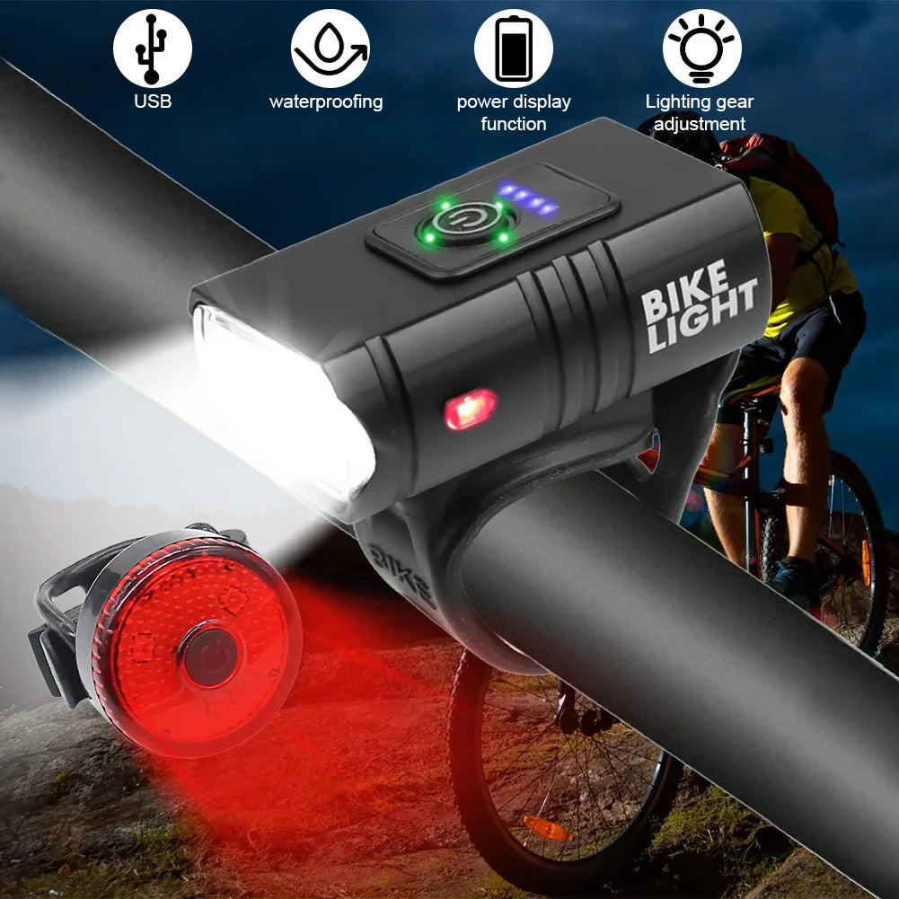 Luvikno | USB Oppladbart LED Sykkellys Sett – Vanntett Sykkelhode lys og Baklys med Flere Moduser for Sikkerhet og Synlighet