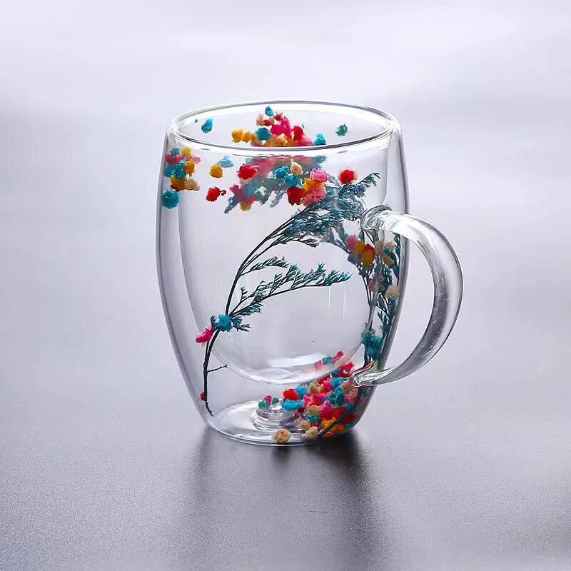 2stk Tørkede Blomster Dobbelveggs Glasskopp