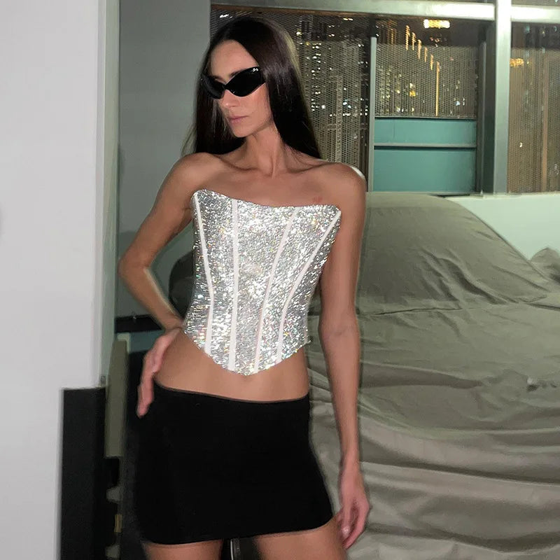 Luvik | Korsetti Olkaimeton Kimalteleva toppi