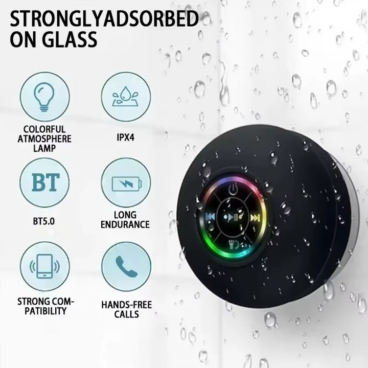 Vanntett Bærbar Bluetooth Høyttaler med LED-Lys og Sugekop Luvikno